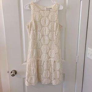 Banana Republic flower embroidered drop waist cream dress, size 8